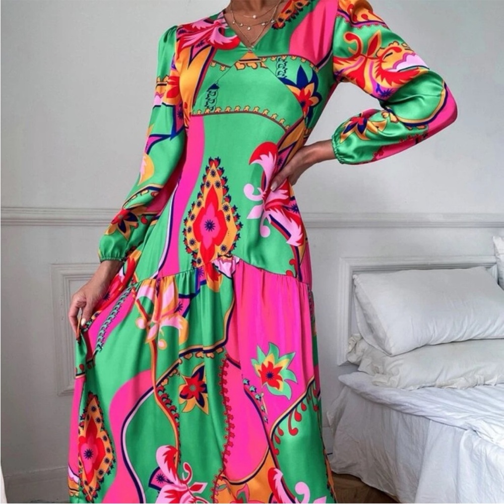 SHEIN Colorful Long Sleeve Dress
